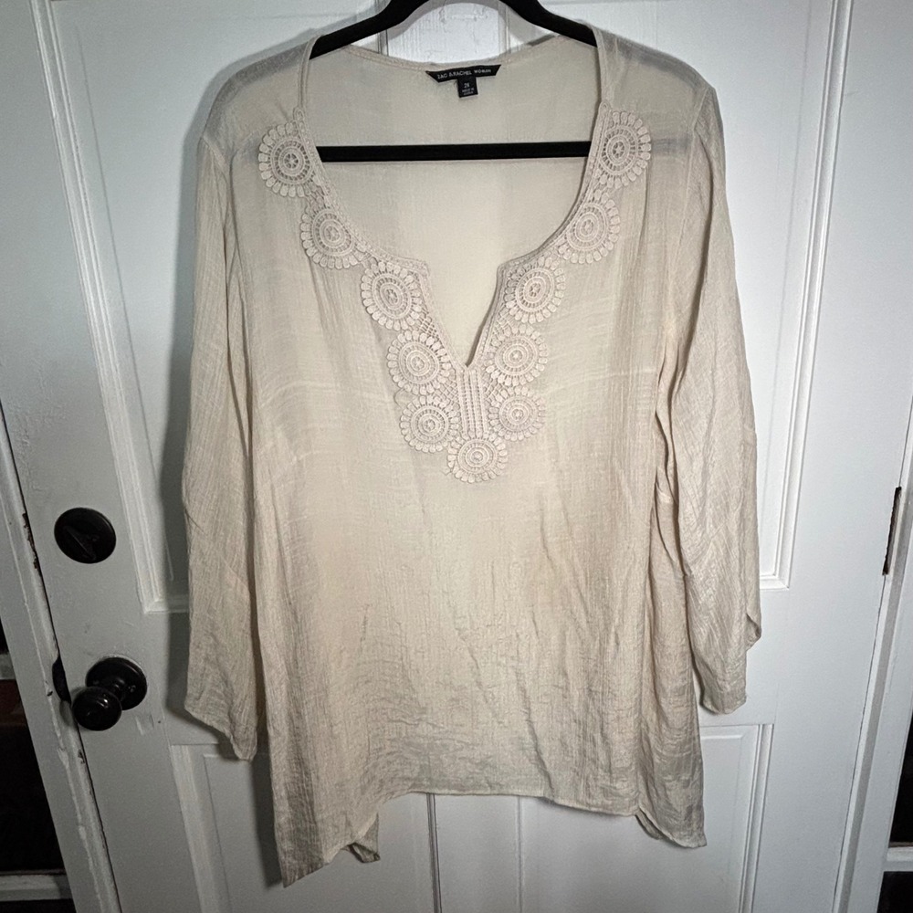 Zac & Rachel Woman Cream‎ Crochet Trim Sharkbite Hem Tunic Top Plus Size 2X